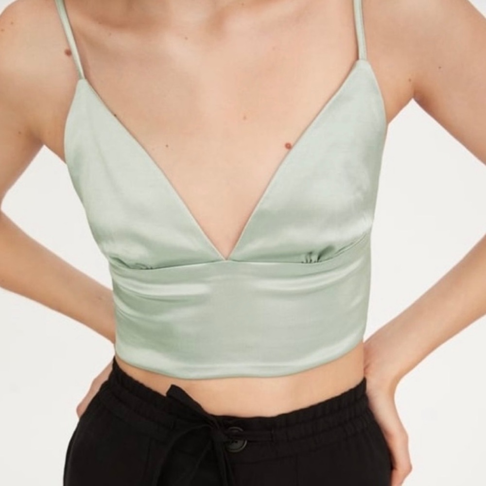 Zara Mint Green Satin Crop Top